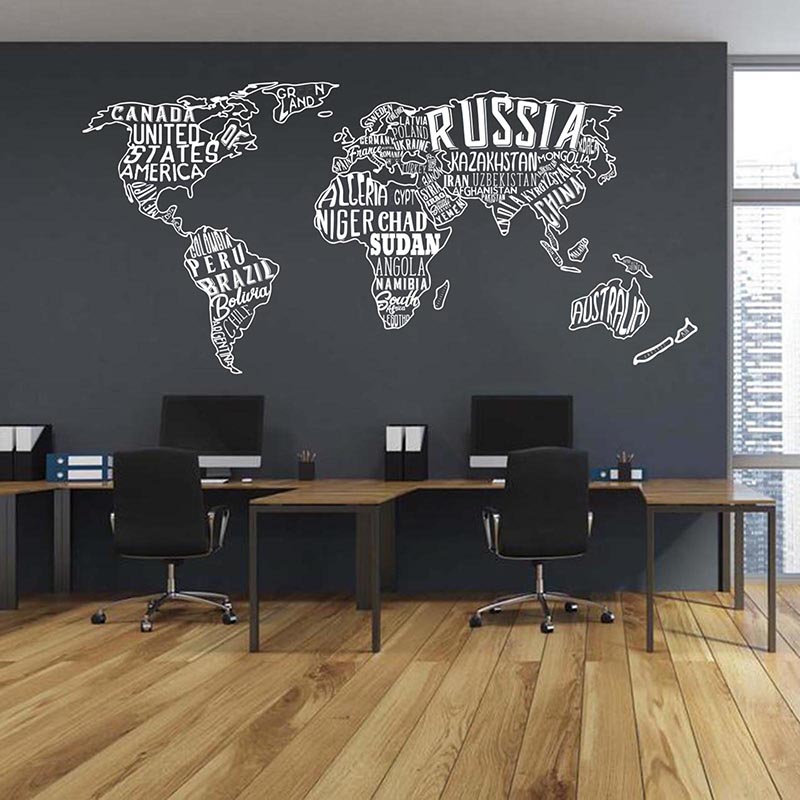 Office Furniture World - ملصق حائط كبير لخريطة العالم، ملصق