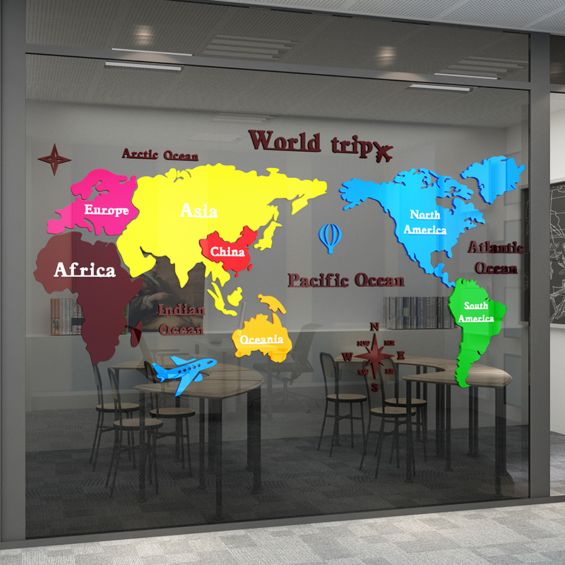 Office Furniture World - ملصقات حائط ملونة لخريطة العالم، ورق