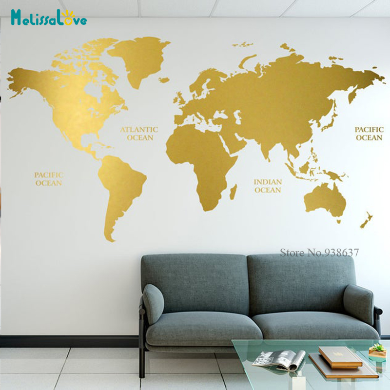 Office Furniture World - الذهب خريطة العالم لواصق هندسية جدار