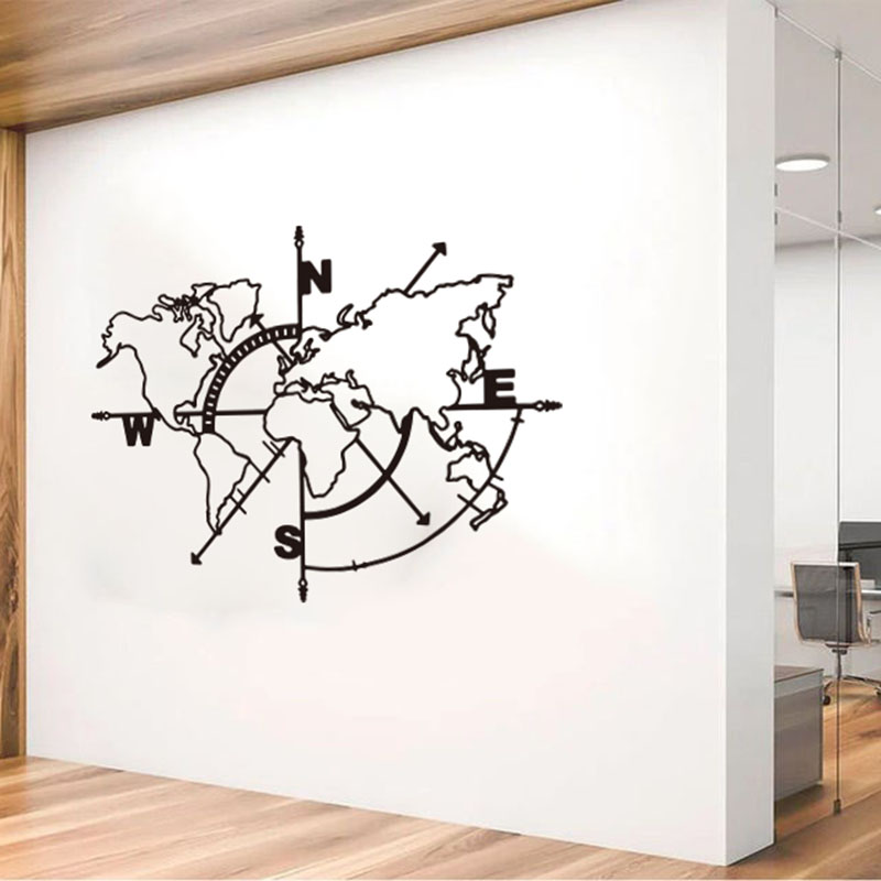 Office Furniture World - ملصق حائط للسيارة بوصلة خريطة العالم
