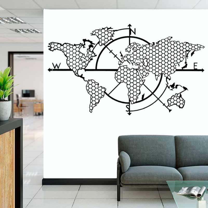 Office Furniture World - العسل هندسية خريطة العالم البوصلة الفينيل